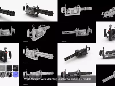 M134 Minigun With Mounting Bracket Collection 3D Model Pack