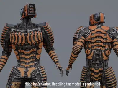 Yellow robot with ribbed armor plates Low-poly 3D model