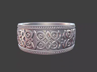 ornamental ring silver engraved band detailed mens unisex ring 3D print model