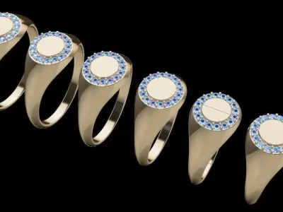 Dainty Halo Diamond Signet Ring Mix Sizes 3D print model