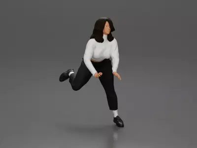Woman in White Sweater and Black Pants Riding Motorcycle 3D print model