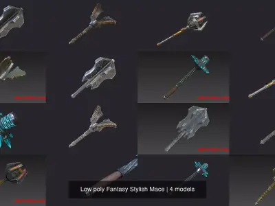 Low poly Fantasy Stylish Mace 3D Model Collection