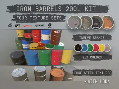 Cargo Iron Barrels 200L 3D Model Pack
