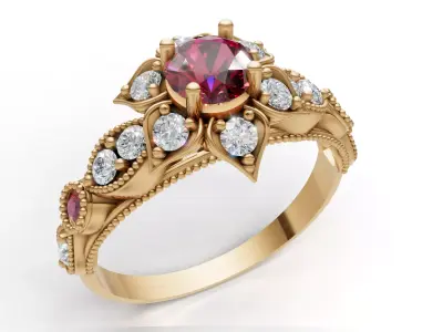Floral Cluster Ring Vintage Beaded Shank CAD for Printing 3D print model