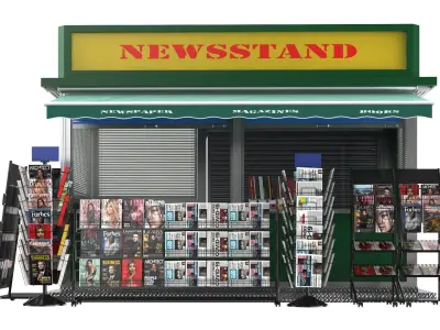  Detailed Newspapers Stand Kiosk 
