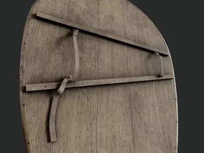 Slavic kite leather shield-painted black with pheasant symbol Low-poly 3D model