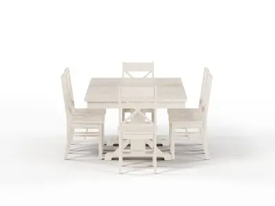 Maison Rouge Millwright Wood Dining Set in Antique white Low-poly 3D model