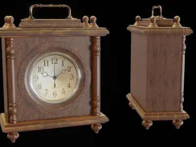 Wooden old-fashion retro clock PBR 3D model