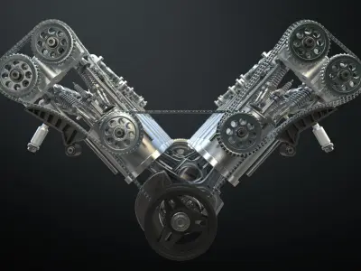  V12 Engine Working Animated 3D model