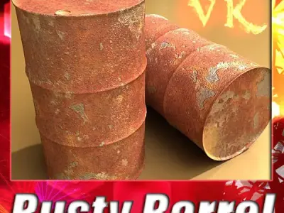 Rusty Metal Drums and Pallet High Res 3D model