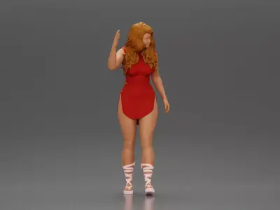 Graceful woman waving with elegance and a warm expression 3D print model