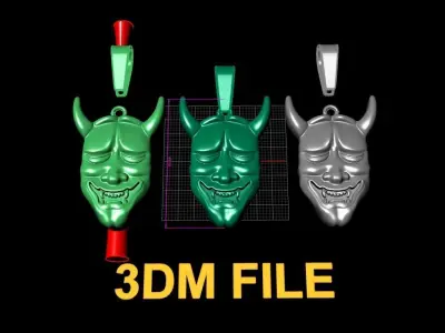 Hannya Mask Pendant 45mm Large Size With Bell 3D print model