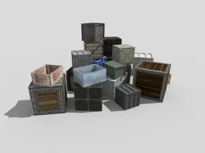 big low poly metal crates pack Low-poly 3D model