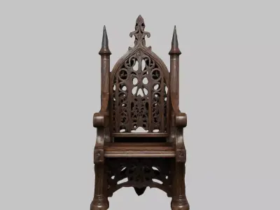 Wooden Carved Medieval Chair Low-poly 3D model