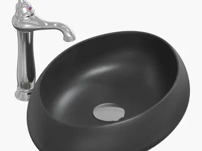 Vintage antique faucet and sink 3D model