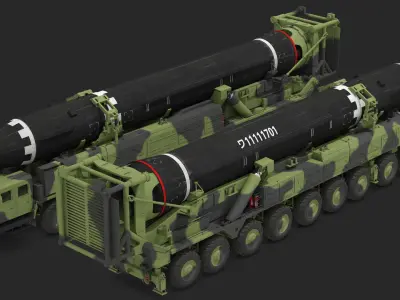 Hwasong-15 Transporter Erector Vehicle with Intercontinental Ballistic Missile Clean 3D model