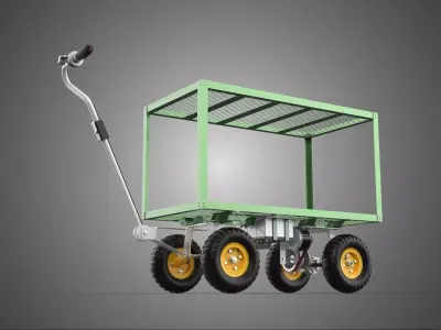 MOTORIZED DOUBLE DECKER TIER BED RACK TROLLEY WAGON CART GARDEN 3D model