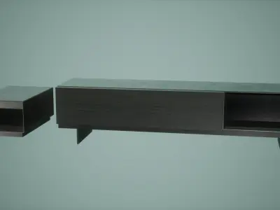 Table Set Low Poly Game Ready tv stand with drawers Low-poly 3D model