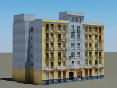 Building apartment with roof Low-poly 3D model