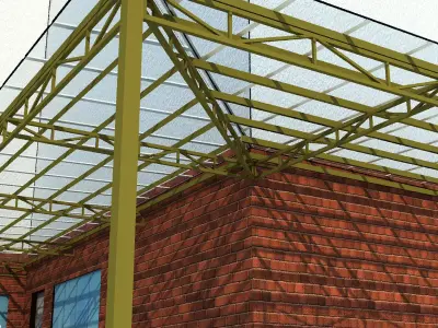 Commercial Building Entrance with Glass Canopy and Ramp 3D Model 3D model