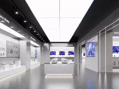 Interior of the modern automotive parts exhibition hall 3D model