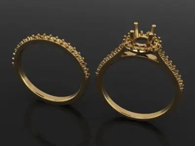 Diamond Halo Engagement Ring Set With Band 5mm 3D print model