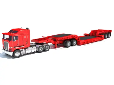 Truck with Lowboy Trailer 3D model order