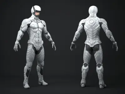 Sci-Fi Soldier White Suit Rigged 3D model