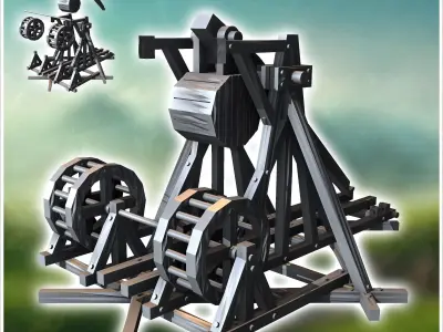 Medieval trebuchet with wooden counterweight 1 - Medieval Gothic 3D print model purchase