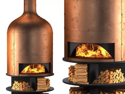 Copper oven fireplace for pizza and barbecue 3D model