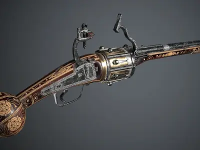 Flintlock Revolver - model and textures Low-poly 3D model