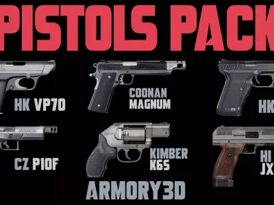 Game Ready Pistol Bundle PBR Rigged Low-poly 3D model