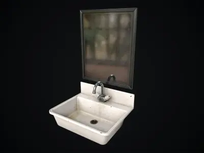  Metal Sink and Mirror Low-poly 3D model