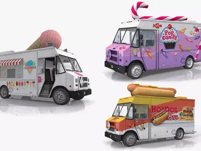 Food Trucks Collection Low-poly 3D model