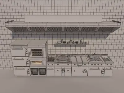 Professional Commercial Kitchen Equipment Set 3D Mode Low-poly 3D model
