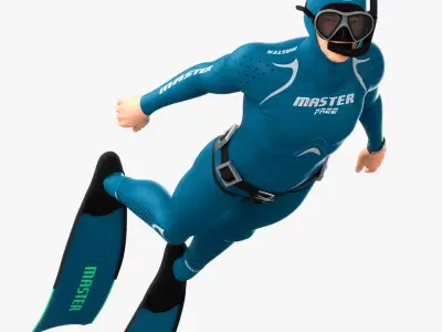 Scuba Freediver Animated HQ Editorial License 3D model