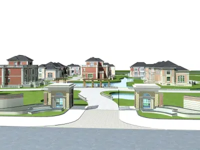 Villa mansion in middle of street 3D model