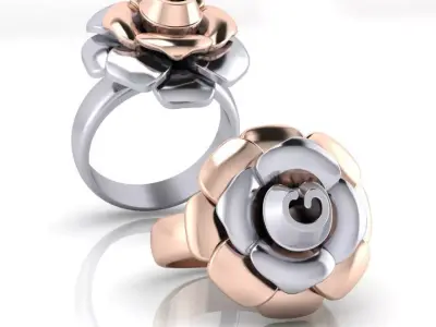 rose flower gold ring 3 part 3D print model