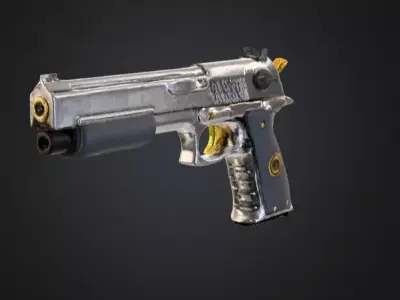 80 Style Action Movie gun Low-poly 3D model