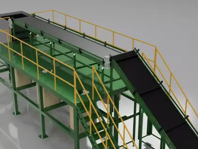 Industrial Conveyor Scene - Manual Recycling Sorting Line 3D model