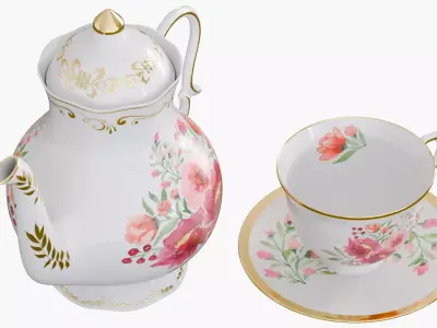 Vinatge teaset Low-poly 3D model