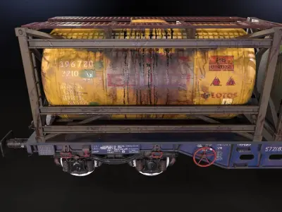 Stylized railway wagon with tanks Low-poly 3D model