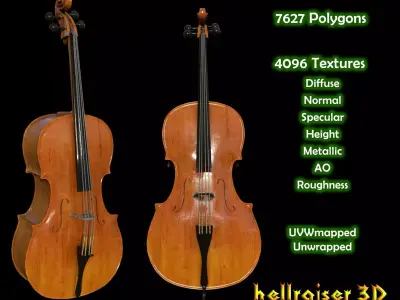 Cello Violin - PBR - Textured Low-poly 3D model