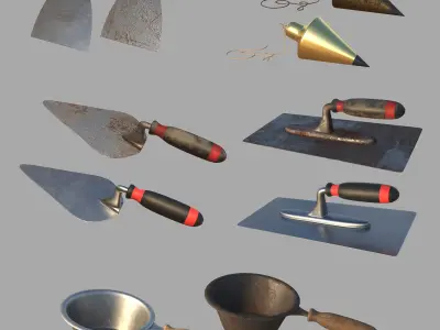 16 Masonry Tools  and 1 Stand 3D model