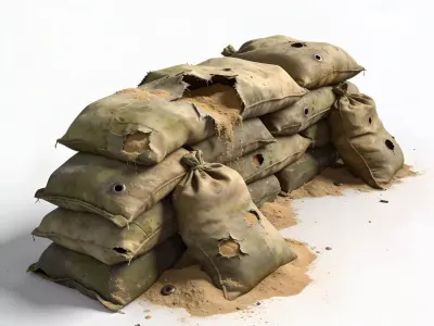 Combat Worn Fortification Sandbag Wall 3D Model Low-poly 3D model