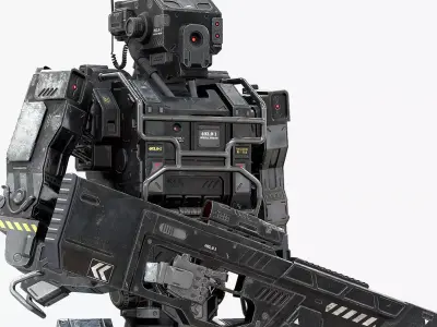 Robot Soldier Black low poly Low-poly 3D model