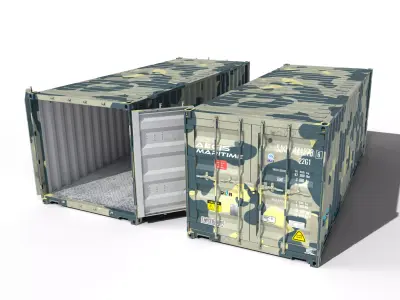 20ft Cargo Container Camo Low-poly 3D model
