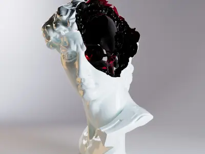 Ruined antique bust with insides of a skull 3D model
