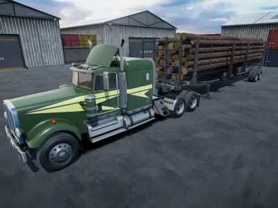 80s Log Truck unity asset Low-poly 3D model