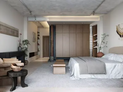 Wabi-sabi bedroom interior 3D model